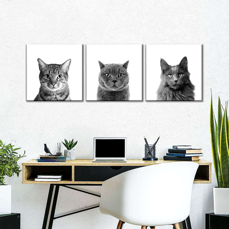 Trois chats, reproduction sur toile, H 8 po x l 26 po x P 1 po