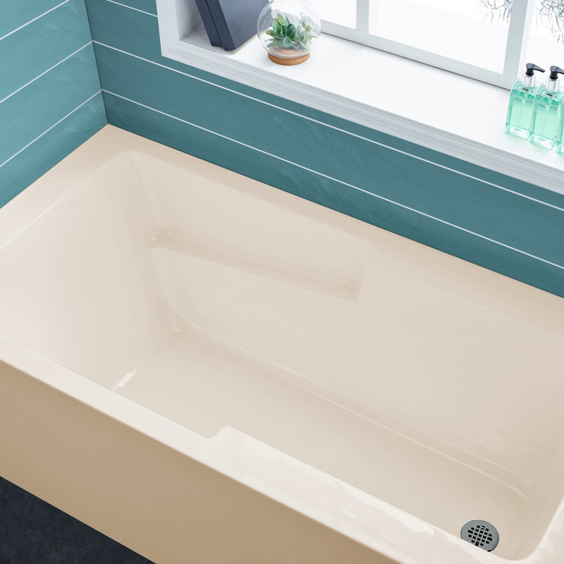 Baignoire d'angle Voltaire 60 po x 30 po avec tablier et vidange à droite, couleur biscuit, Oui, Bisque brillante