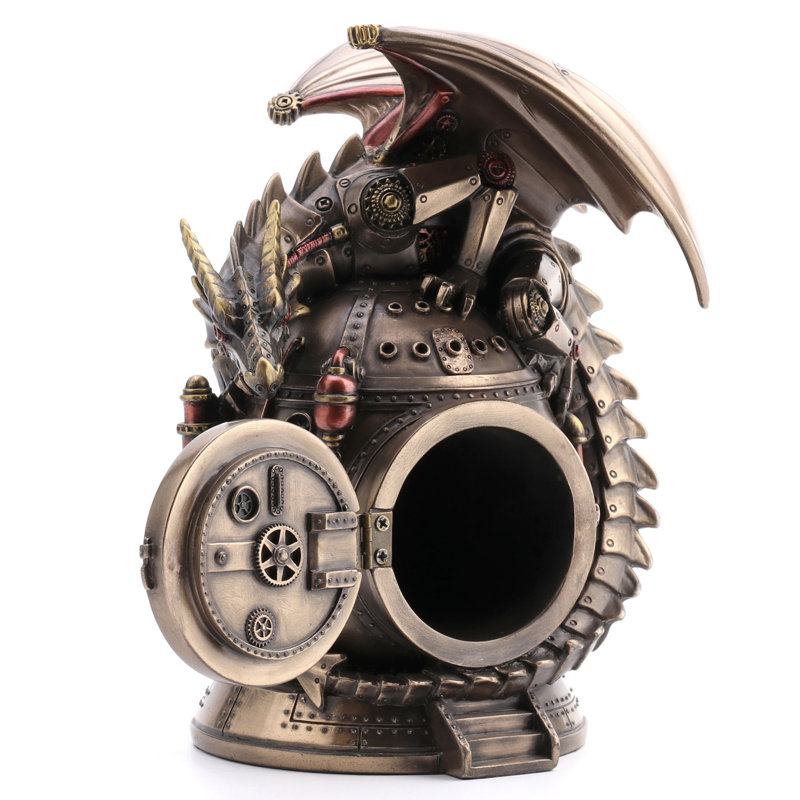 Boîte de bibelot en résine 7,09 po Steampunk Dragon on the Time Machine