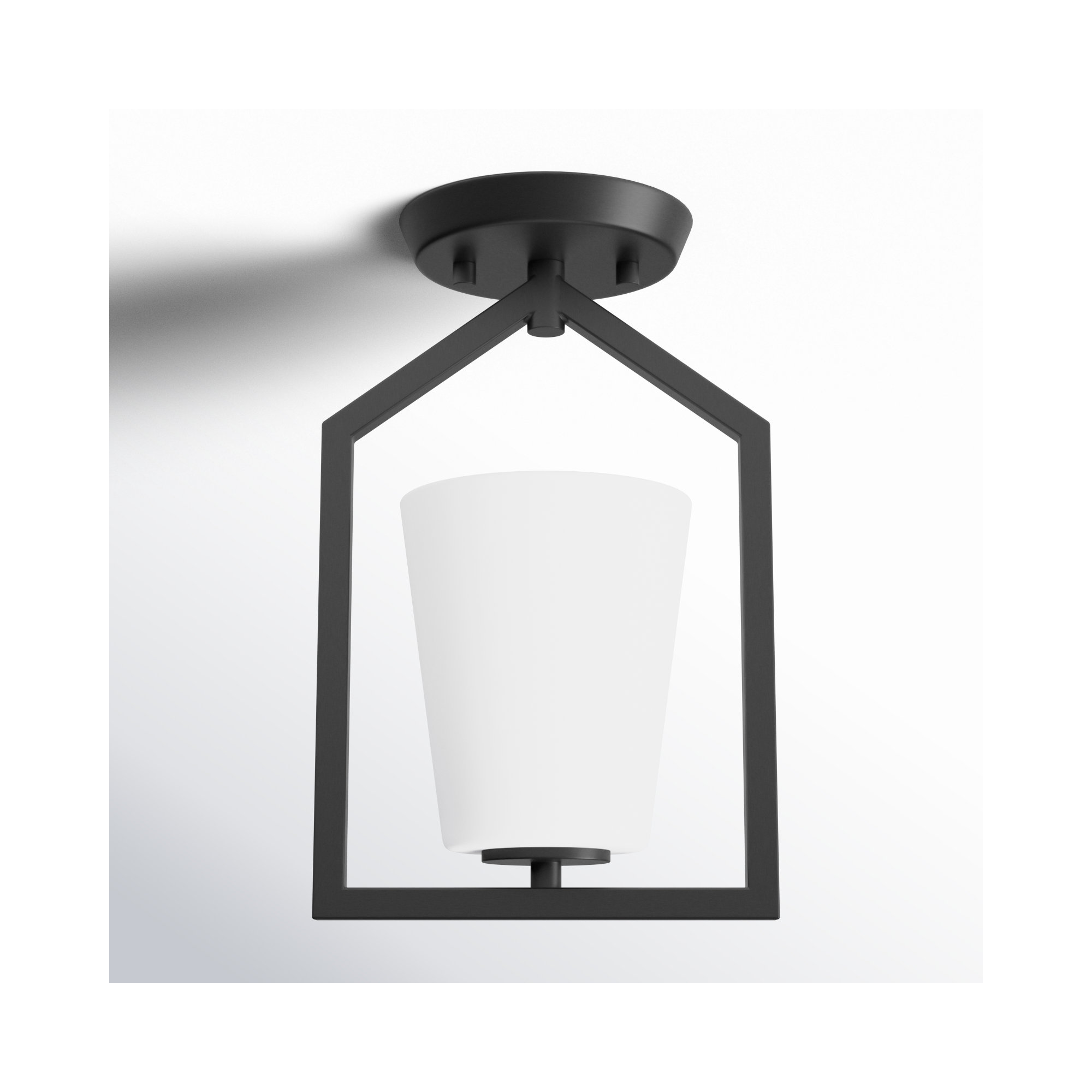 Single Light Glass Semi Flush Mount, Matte Black