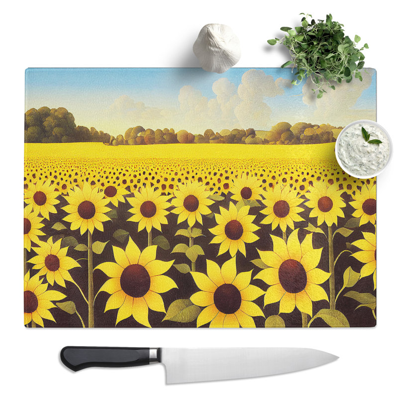 Glorious Sunflower Field  Glass Chopping Board