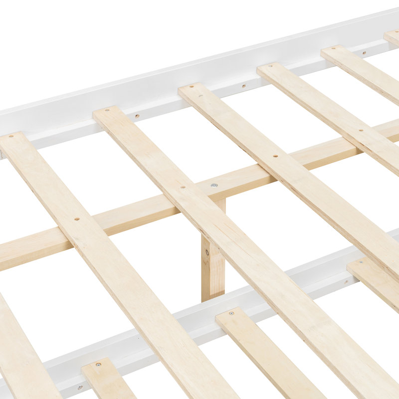 Lit double avec lit gigogne et structure en bois massif, Lit double, Blanc