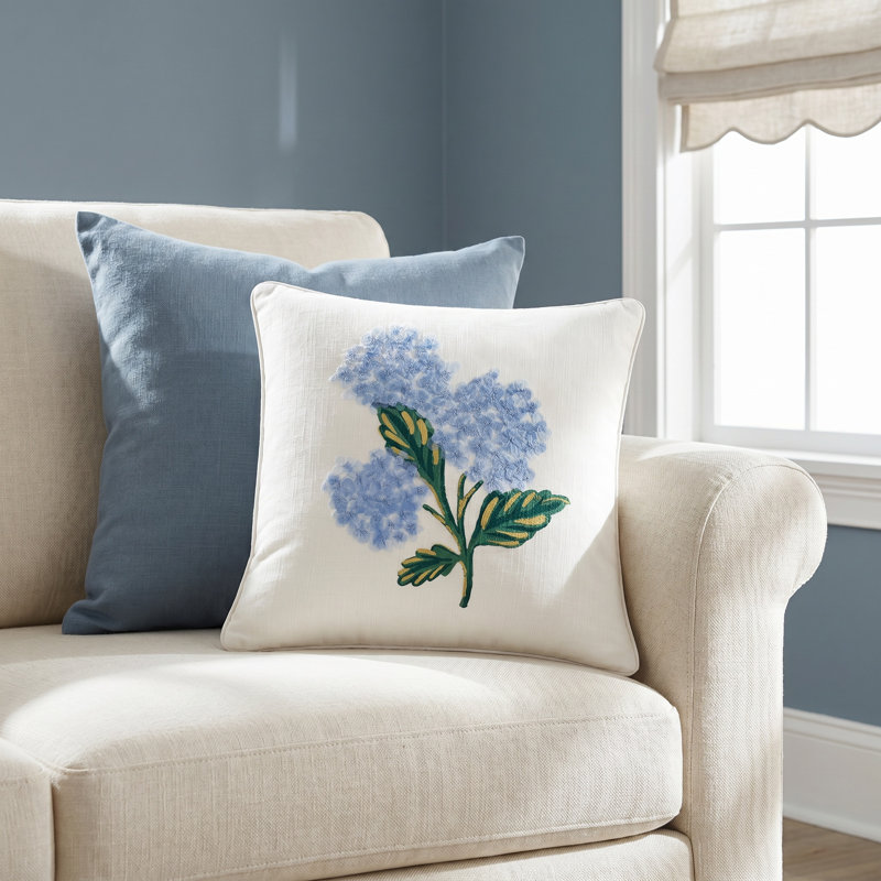 Rifle Paper Co. x Loloi PRP0015 Bouquet Ivory / Blue 18" x 18" Pillow, Polyester/Polyfill