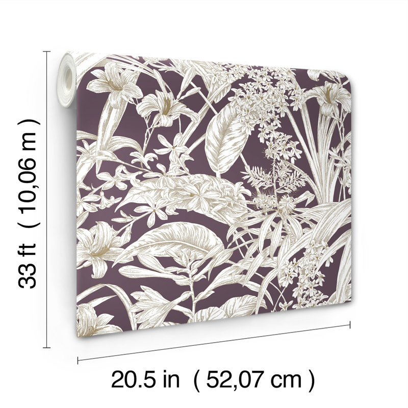 Conservatory Toile Vinyl Wallpaper Double Roll, Mulberry