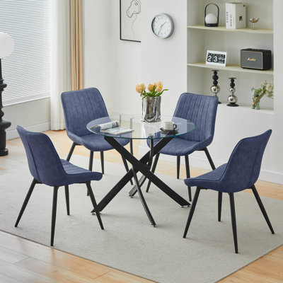 Bhevin Round Glass Top Dining Table with Iron Base