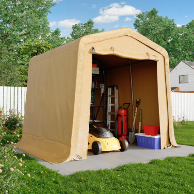 Heavy Duty Outdoor Storage Shelter, Garage Shed With 2 Roll Up Zipper Door, Galvanized Steel Frame For Motorcycle, Bike & Lawn Equipment (8X8ft, Khaki)