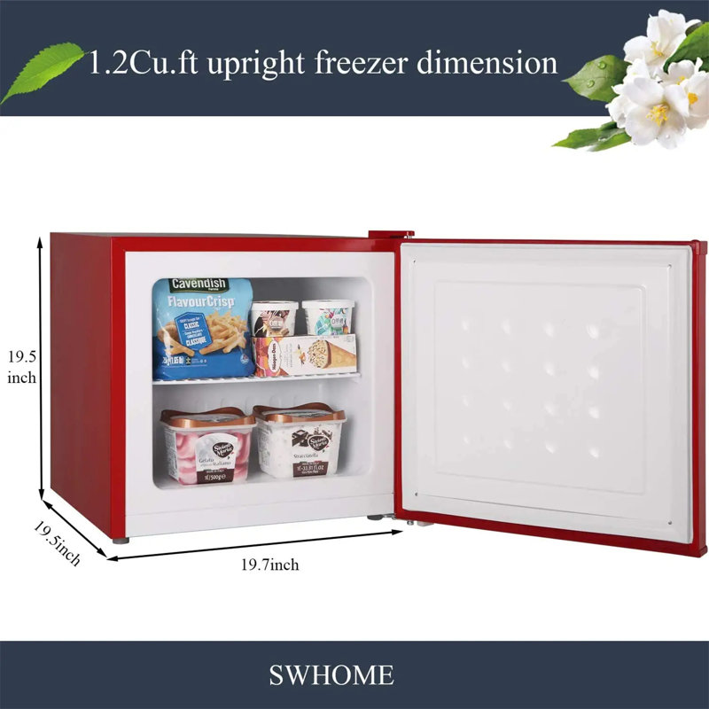 1.2 Cu.ft Upright Freezer, 3 Temp Settings, Removable Shelf, Adjustable Legs, Strong Seal, Red