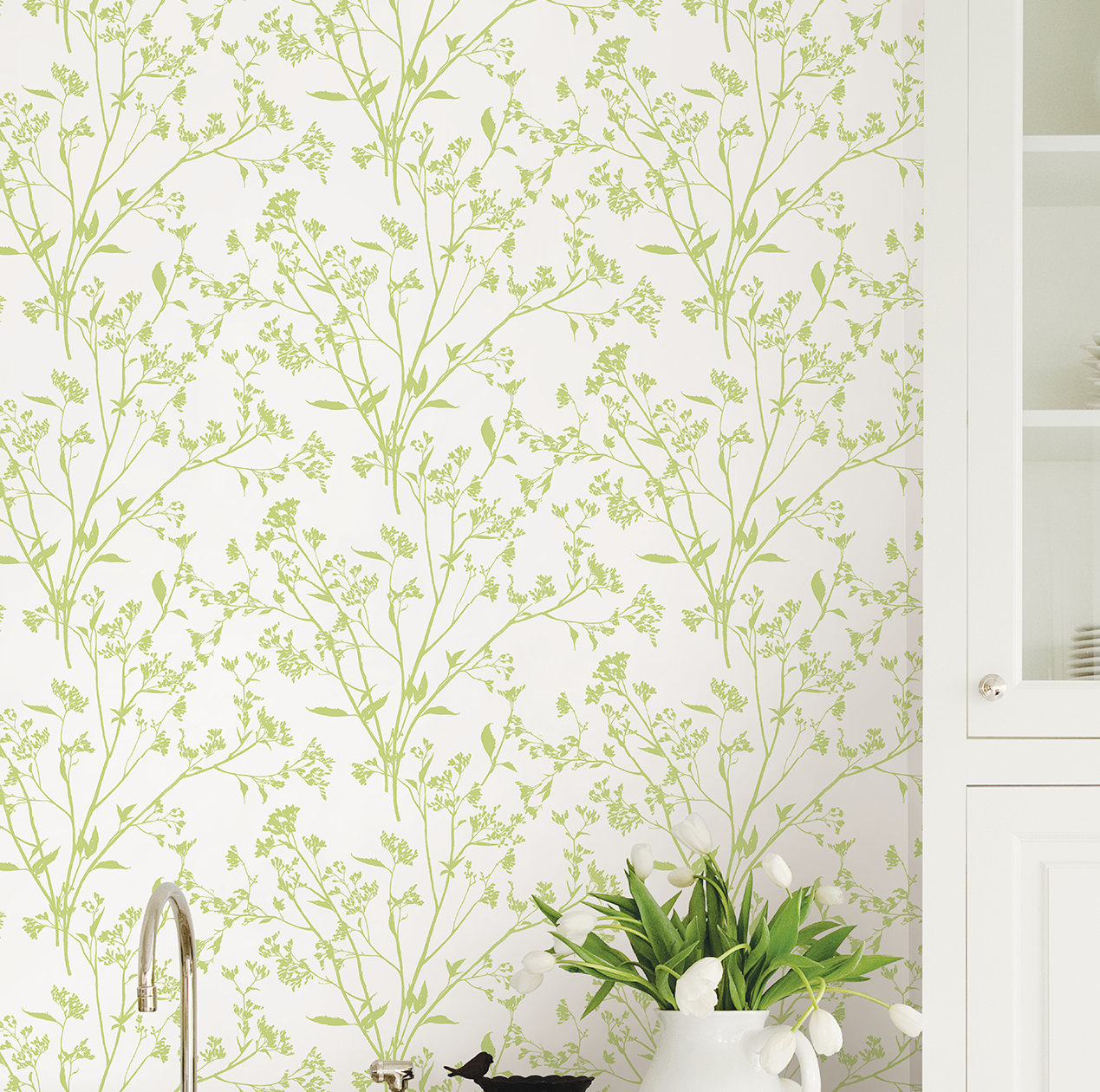 Stormi Modern Floral Wallpaper, Chartreuse
