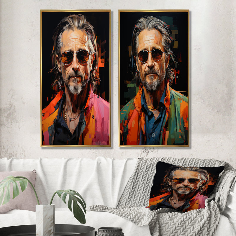 Pop Art Olive Oldman Portrait - Célébrité / Célèbre ensemble d'art mural sur toile 2, Encadrement doré, H 28 po x l 25 po