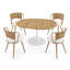 Table de salle à manger extensible ronde-ovale de style moderne du milieu du siècle (147 cm) pour 4 à 6 personnes, avec pied central tulipe en métal, couleur naturelle.-480953942