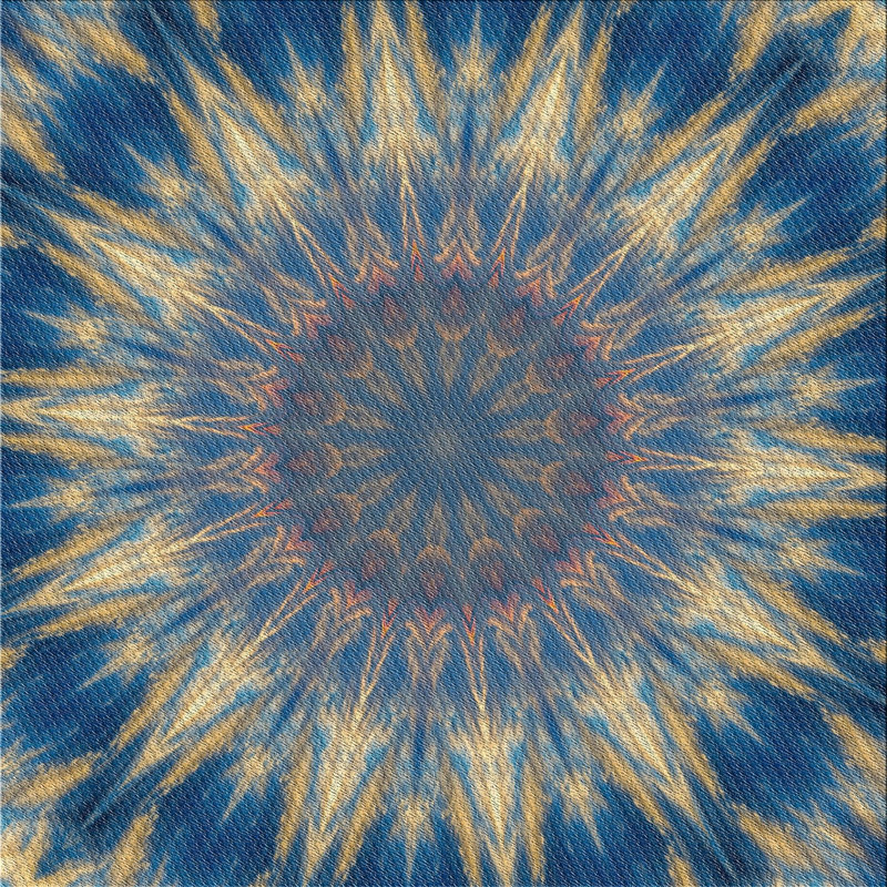 Tapis jaune/bleu tissé à la machine, Carré 6 pi