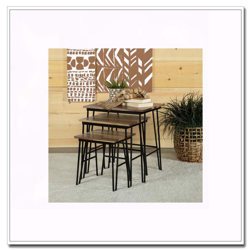 Natural And Black 3-Piece Nesting Table With Hairpin Legs