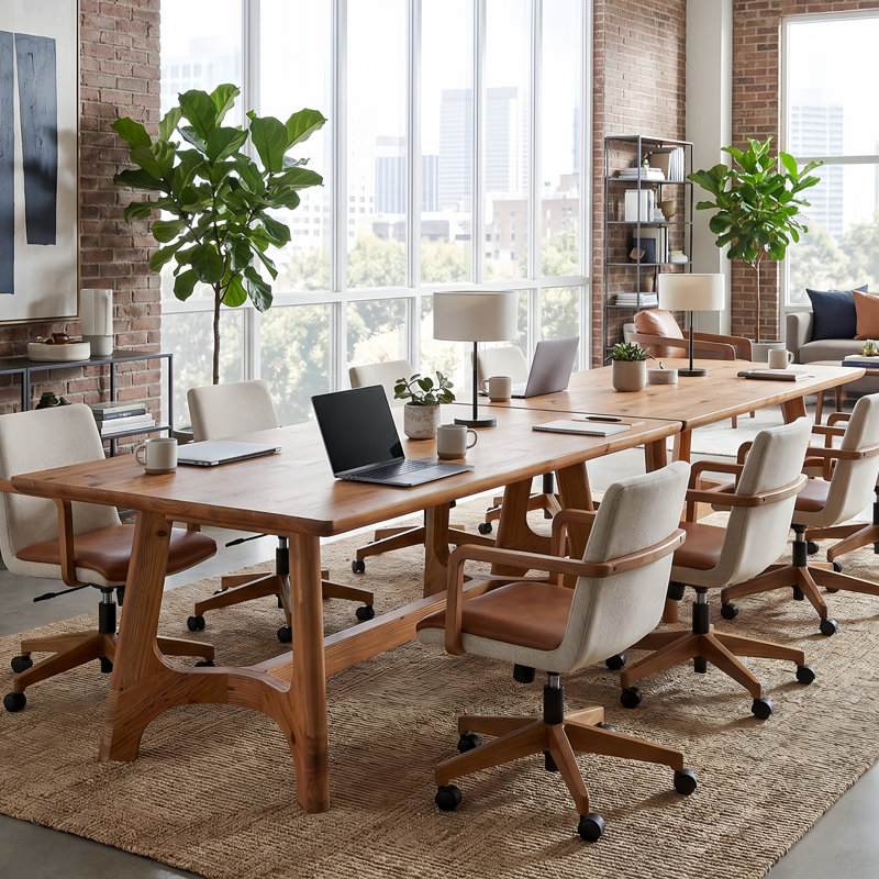 Rectangular Solid Wood Conference Table For 4-6, 62.99" W × 31.49" D × 29.52" H
