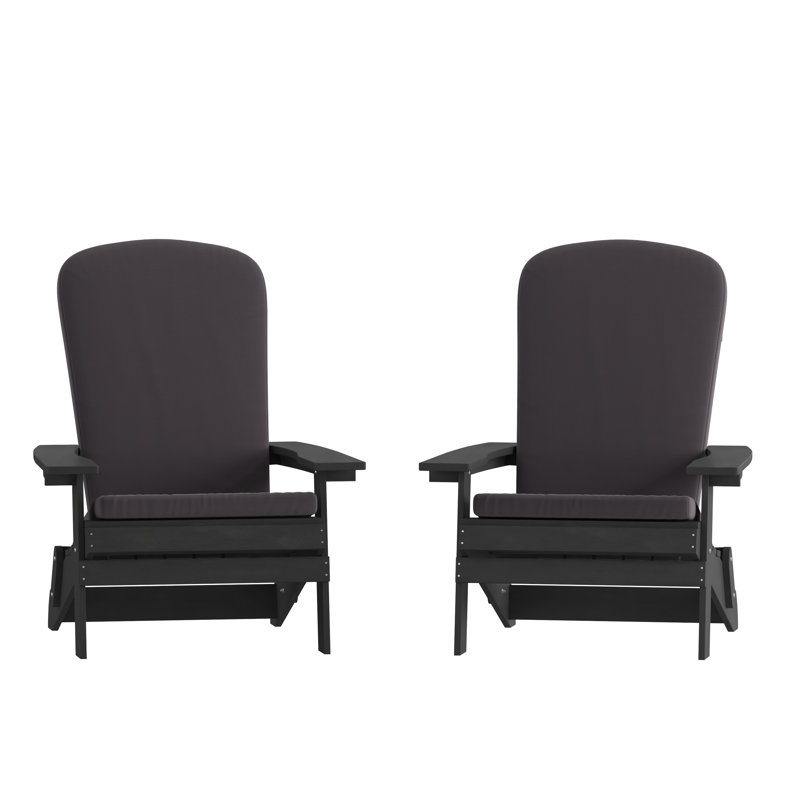 Chaises Adirondack pliantes intérieures / extérieures avec coussins Rangins, Noir / gris