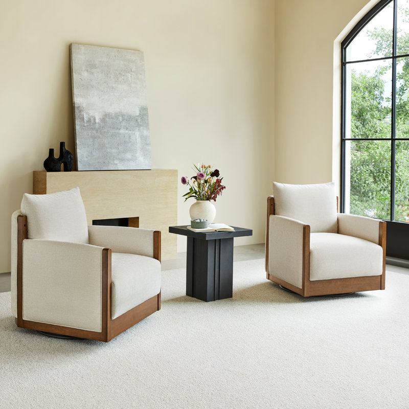 Zenda Upholstered Swivel Accent Chair, Linen, Walnut