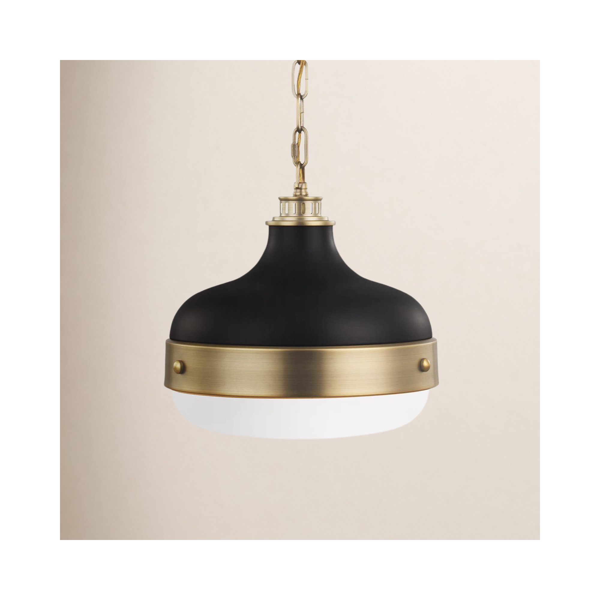 Tulane Glass Dimmable Pendant, Dark Antique Brass / Matte Black, 13.125" H x 13" W x 13" D