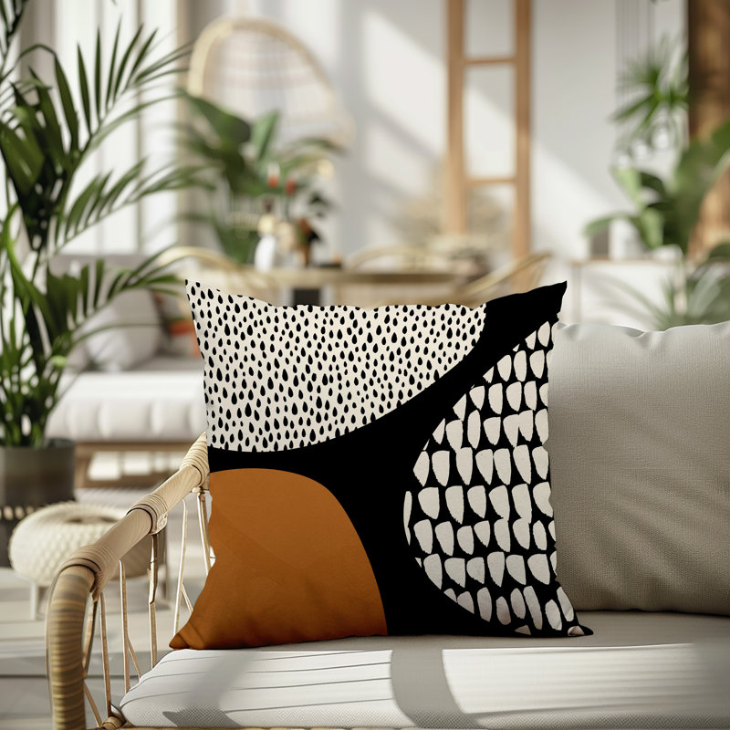 Coussin carré intérieur / extérieur pia, H 17 po x l 17 po, Orange brûlé / noir / blanc cassé