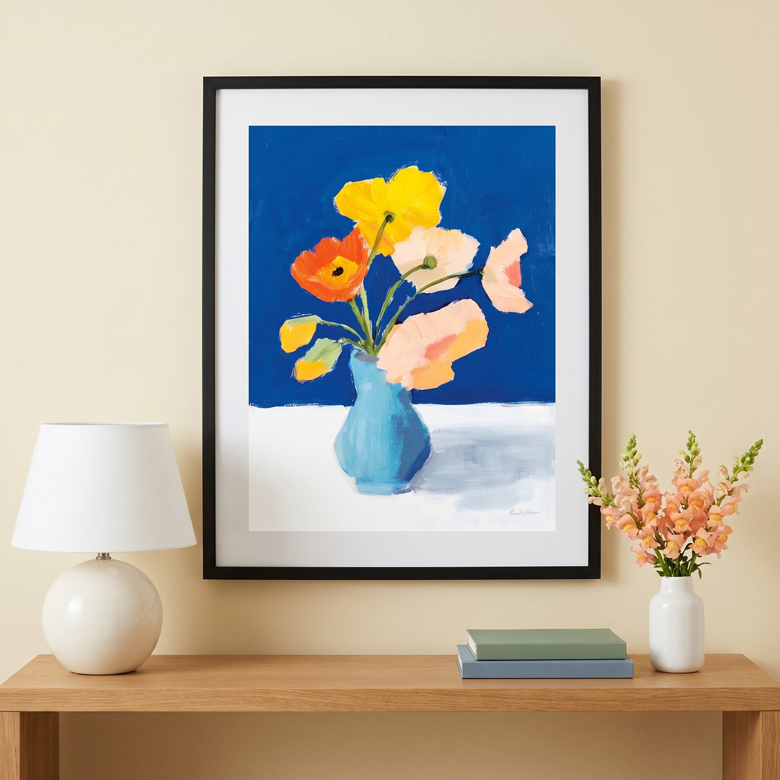 Poppies On Blue by Pamela Munger, Black, 25.12" H x 20.12" W x 0.88" D