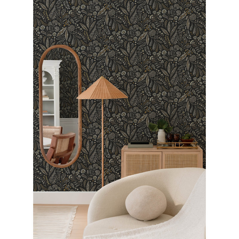 Briar Navy Floral Wallpaper, Black