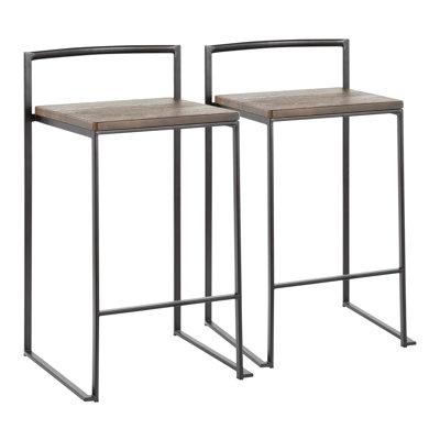 Contemporary Stackable Bar Stool with Wood-pressed Grain Bamboo Seat - Set of 2