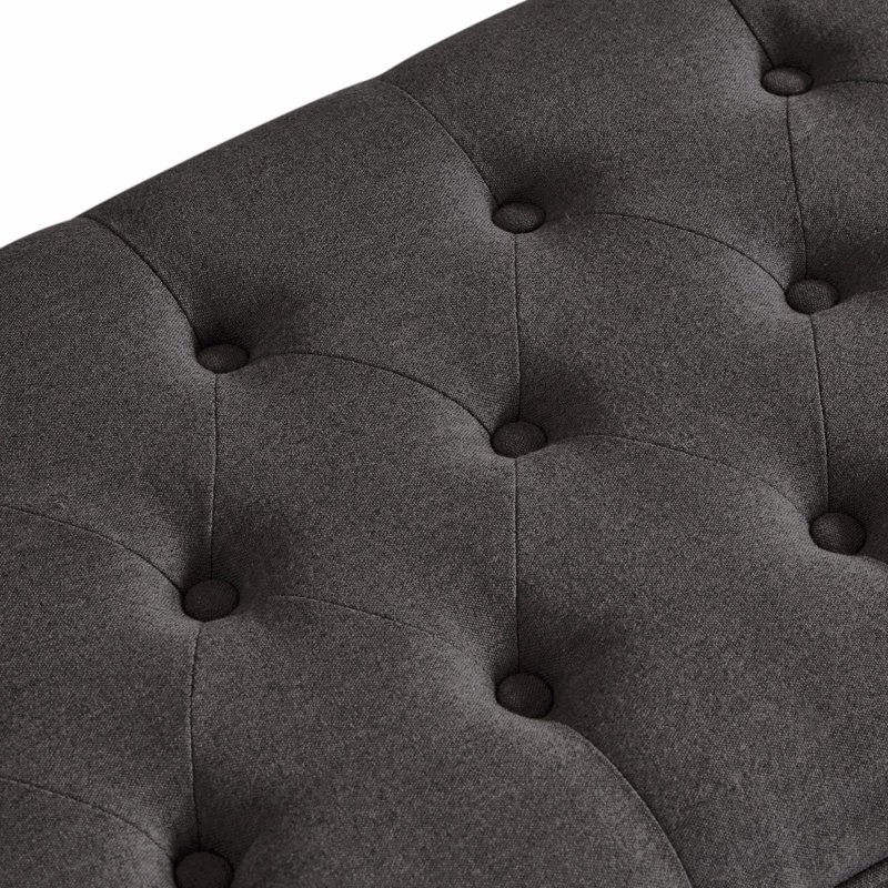 Banc de rangement rembourré capitonné à boutons, banc d'entrée en tissu de lin avec pieds en bois fuselés, banc de lit - gris foncé