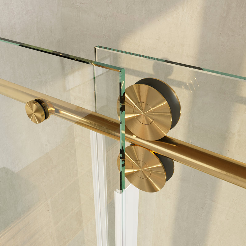 Porte de douche coulissante simple opale Miroc MCOCOD l 56-60 "x H 79" avec verre transparent 3/8 "(10mm), Or brossé