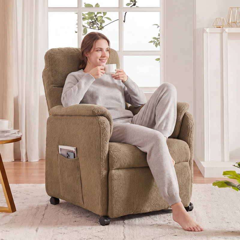 Modern Upholstered Teddy Fabric Recliner Manual Recliner, Brown