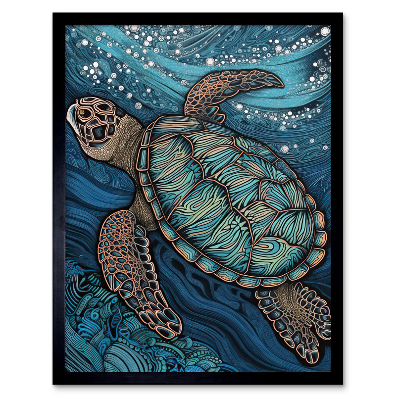 Vibrant Sea Turtle Swimming Under The Surface - Single Picture Frame Print