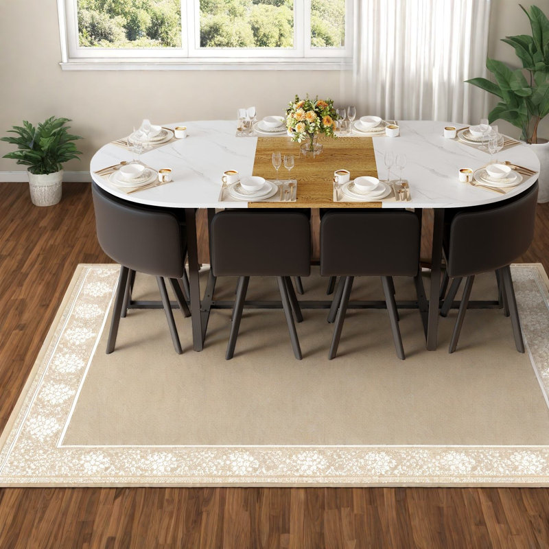 Ensemble de table de salle à manger moderne 9 pièces avec plateau en marbre et chaises en cuir
