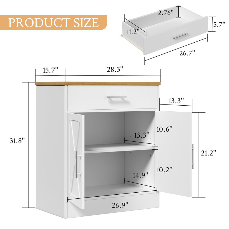 Buffet 31,9 "avec 2 portes et 1 tiroir Leawood, Blanc / jaune
