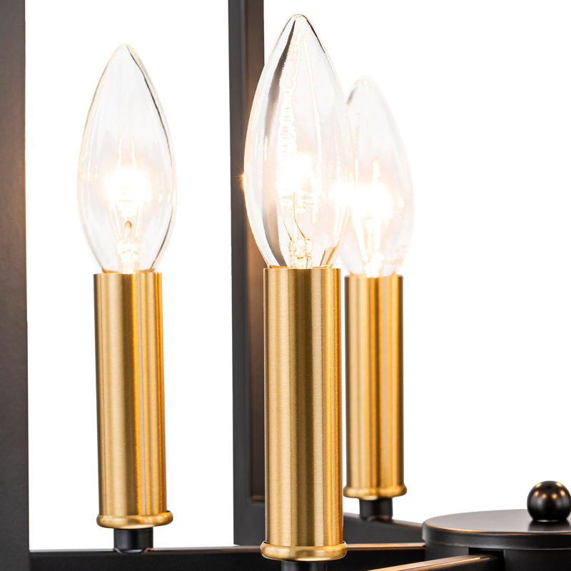 Lustre géométrique de style campagnard 6/8 lumières, Noir mat / Or, H 11,81 po x l 21,65 po x P 21,65 po