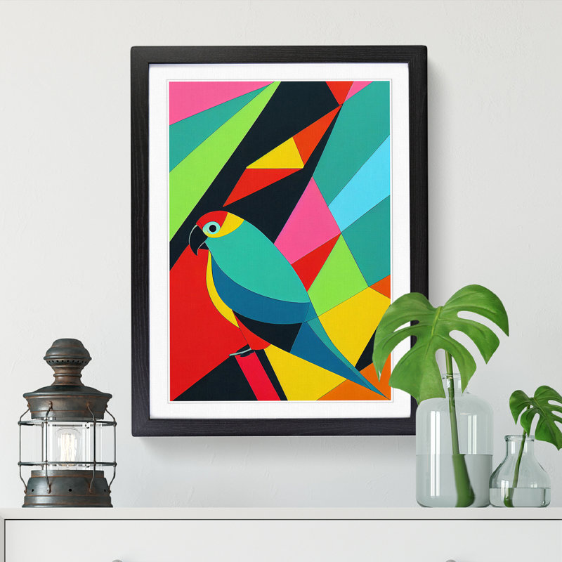 CAN-V0523-1749X Parrot Geometric - Wrapped Canvas Print, 64cm H x 46cm W x 2cm D, Black