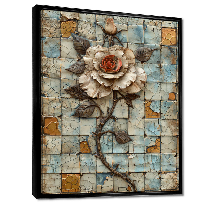 Mur de pierre rétro blanc blanc, H 20 po x l 12 po x P 1 po, Toile avec cadre flottant noir