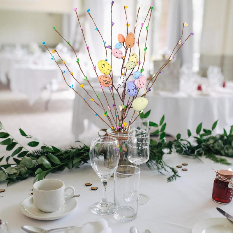 Shitailu Artificial Easter Spray Vine With Pastel Easter Eggs And Berries- Decorative Spring Floral Stems-Easter Egg Twig Branches For Floral Arrangement-Centerpiece Wreath Decoration (26 Pcs)
