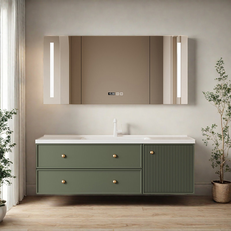 Armoire de salle de bain simple et légère de luxe, Vert olive