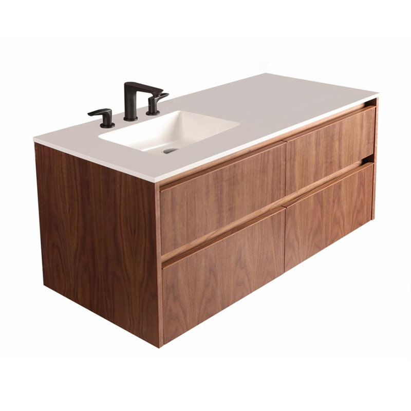 Kubitop 48'' W Single Vanity, Natural Walnut, 8" Centers, Gloss White