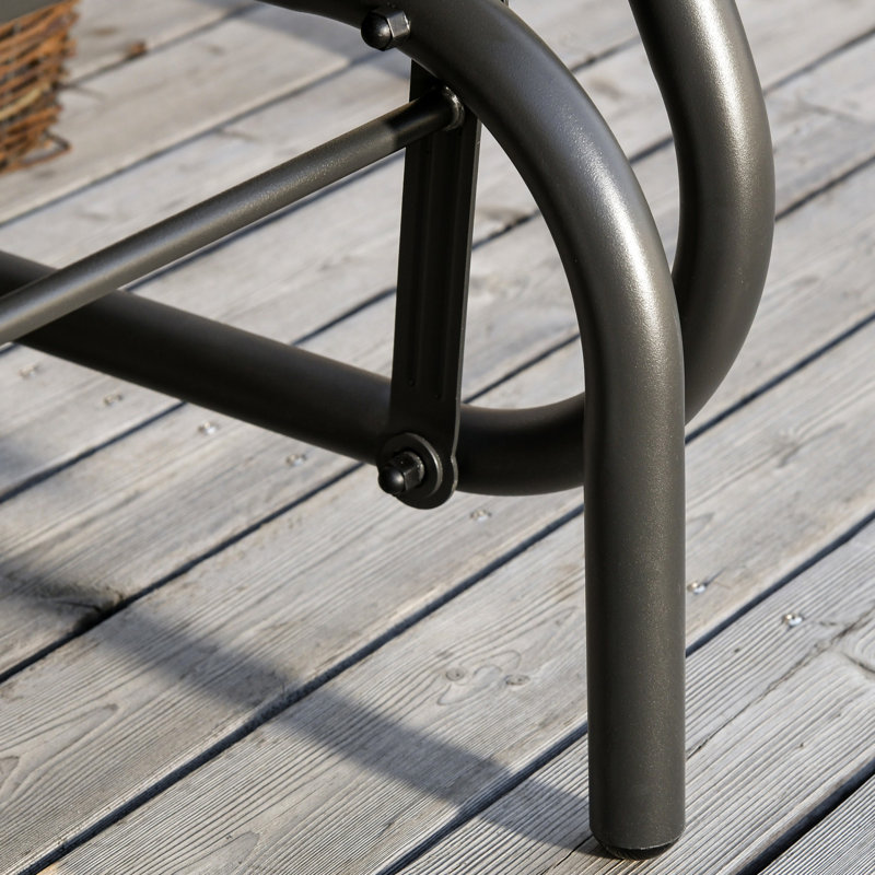 Outdoor Glider Chair. Metal Frame And Breathable Mesh Seat. Smooth Gliding Base For Relaxation. For Garden, Poolside, Backyard, Balcony. Black. Supports 264Lbs. 29.5" W X 26" D 33.5" H. Assembly
