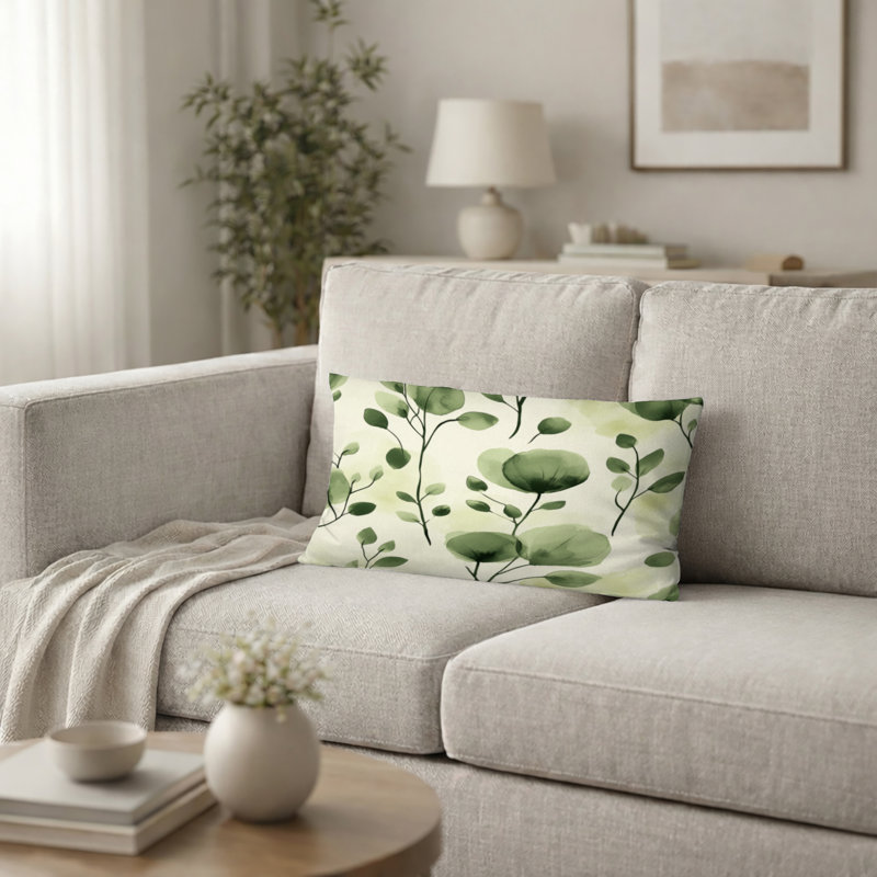 Coussin décoratif floral - coussin imprimé vert, H 12 po x l 20 po