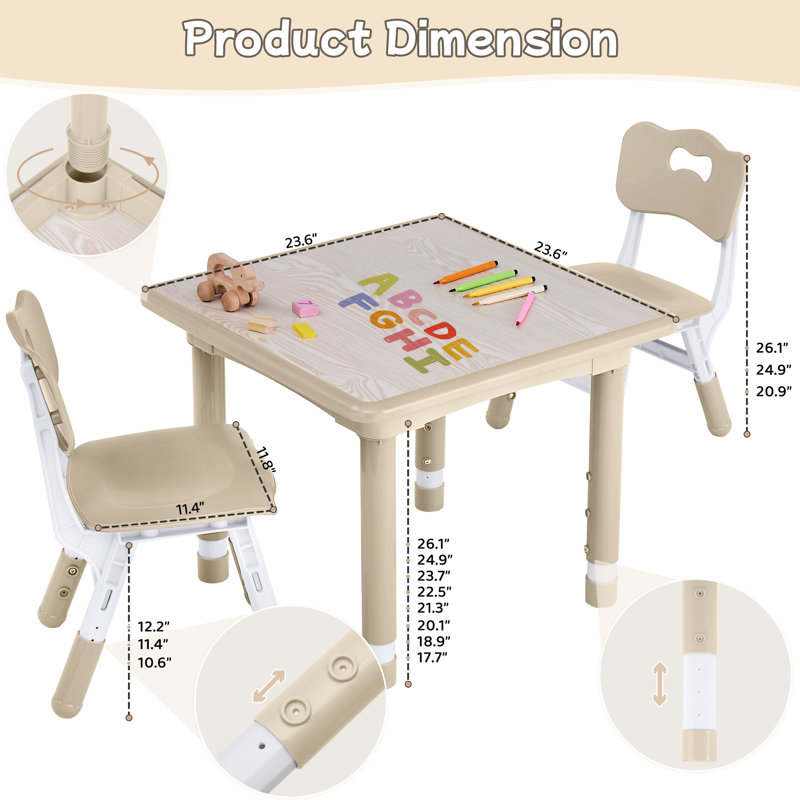 Kids Table and 2 Chairs Set, Height Adjustable (17.7"-26.1") Toddler Table and Chair Set, Multi-Activity Table with Graffiti Desktop, Children’s Table and Chairs for Classroom, Home & Daycare