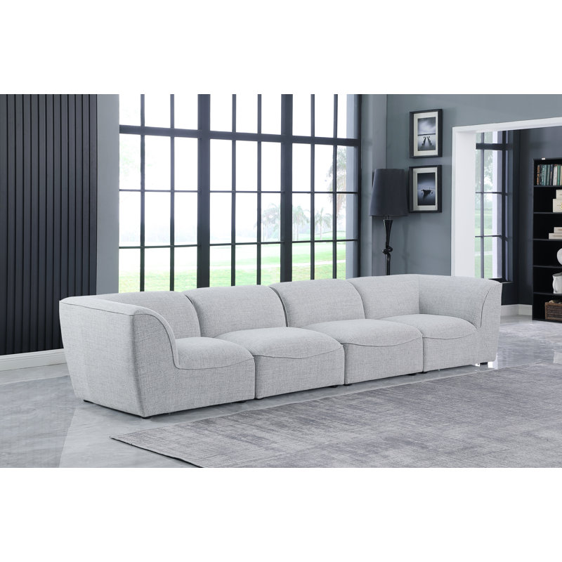 Canapé modulaire Arens, Tissu gris texturé en lin