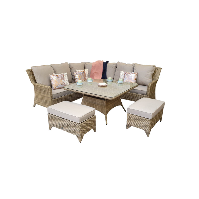 Saskia 9 - Person Wicker Patio Dining Set with Square Table , Cushions Included
