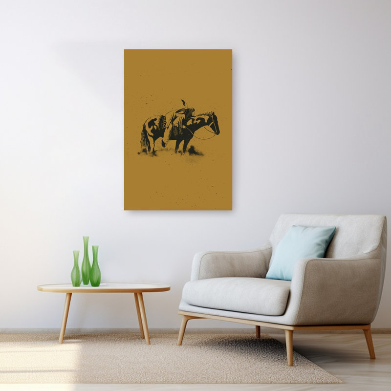 Native American Horseman Dramatic Rustic Traditional Horse Landscape Nature Wall Art Print by Dion Gem - Wrapped Canvas Print