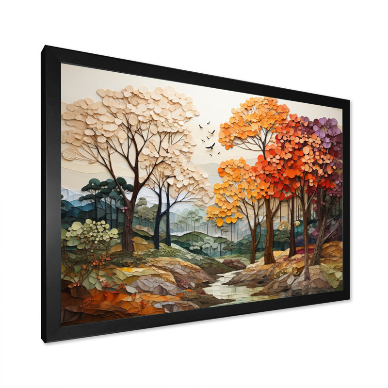 Érable, mosaïque de la saison I - reproduction, H 16 po x l 32 po x P 1 po, Cadre photo noir