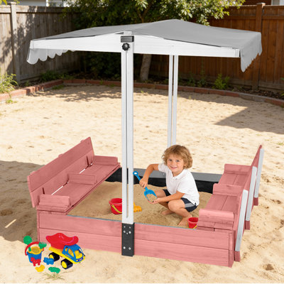 Sandbox With Cover,large Wooden Sand Box With Lids Foldable Beench Seats,sand Boxes For Backyard Garden, Beach Patio Outdoor