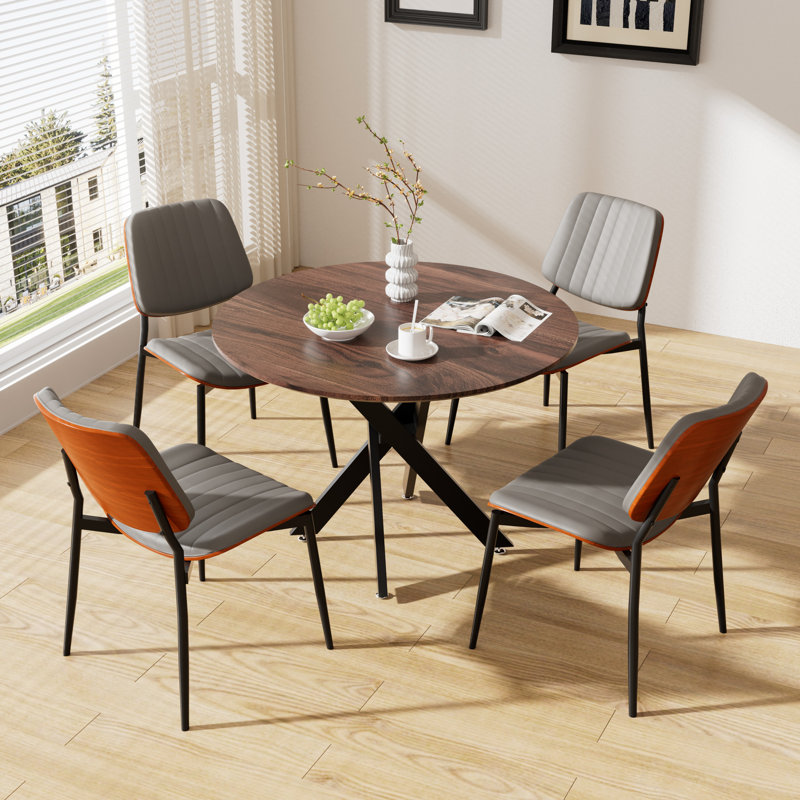 Round Wooden Dining Table Sets, 5, Gray