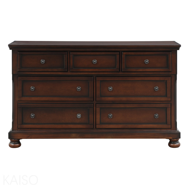 Commode classique transitionnelle à 7 tiroirs avec placage de bouleau brun et placage de bouleau caché, Mélange de bruns