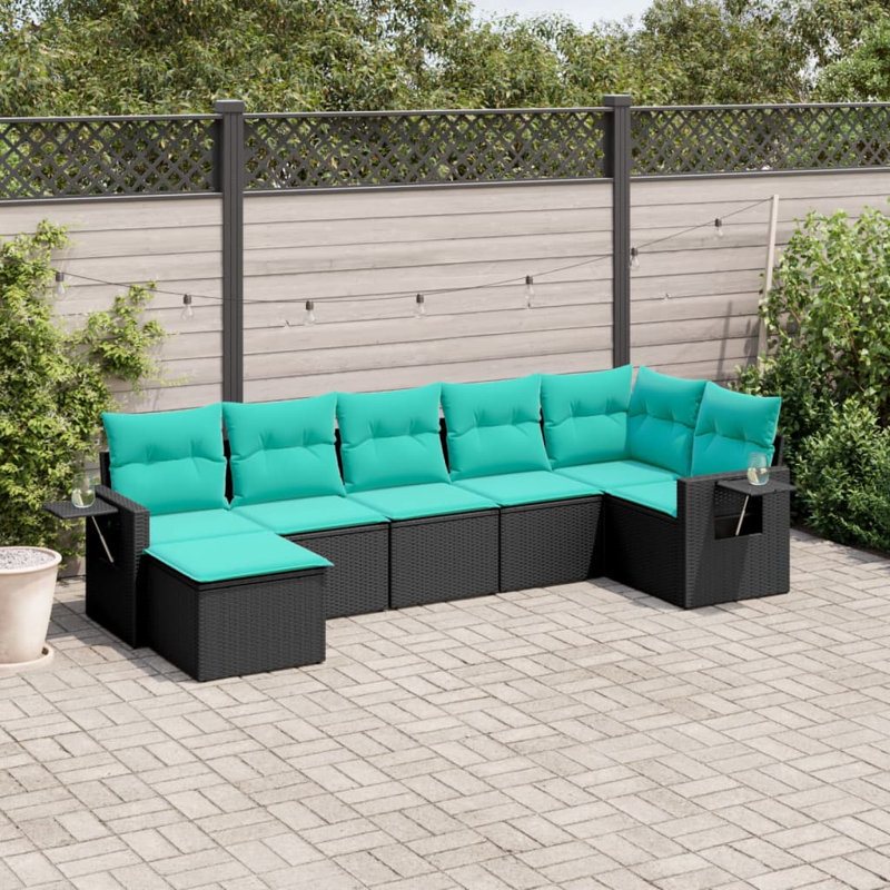  Ensemble de canapé de patio 7 pièces avec coussins en rotin de polyester noir