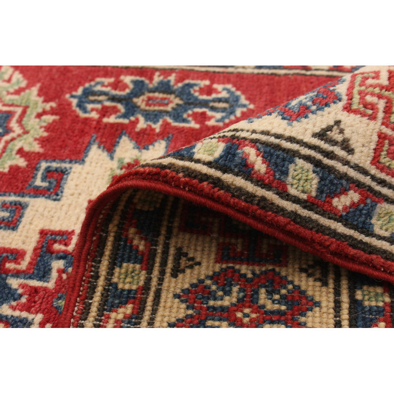 Tapis de couloir unique en laine noué à la main Gazni rouge / or / bleu 2 pi 8 po x 9 pi 11 po 2019a Qaiden