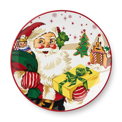 Assiettes à dîner rétro du Père Noël - ensemble de 4 assiettes de Noël rétro avec art du Père Noël, renne et bonhomme de neige, céramique, va au lave-vaisselle, vaisselle festive pour les repas des Fêtes