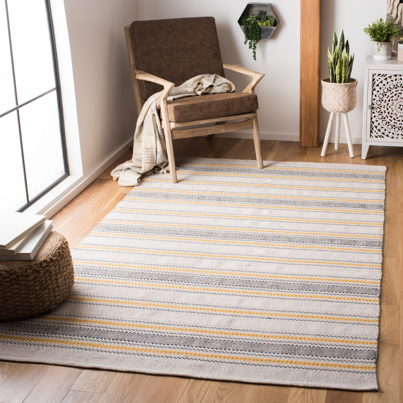 Tapis rayé en coton tissé à la main Montauk, Rectangle 4 pi x 6 pi